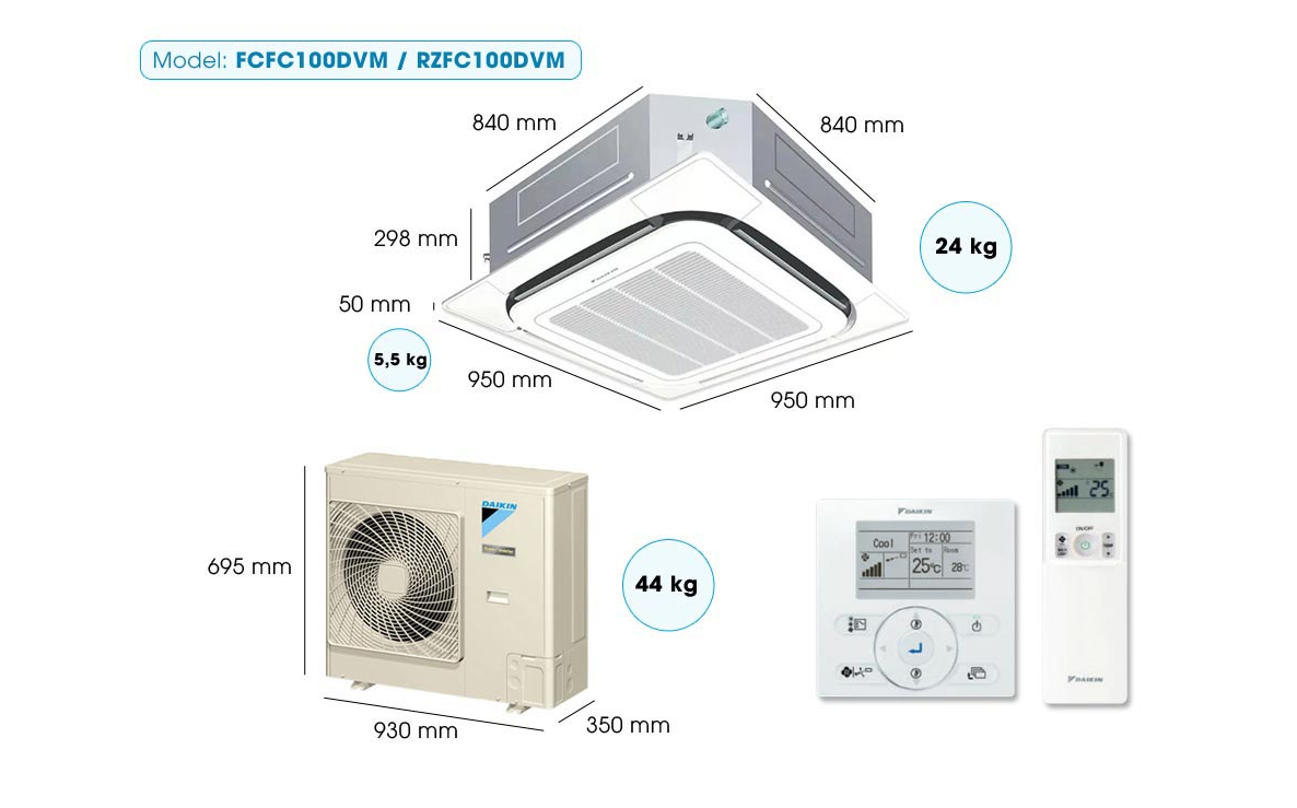 Máy lạnh Âm trần Daikin Inverter FCFC100DVM/RZFC100DVM+BRC2E61+BYCQ125EAF (4.0HP)- 1 Pha