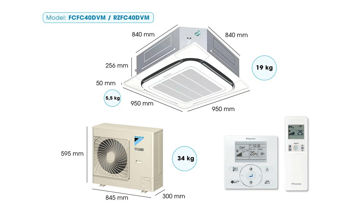 Máy lạnh Âm trần Daikin Inverter FCFC40DVM/RZFC40DVM+BRC2E61+BYCQ125EAF (1.6HP)