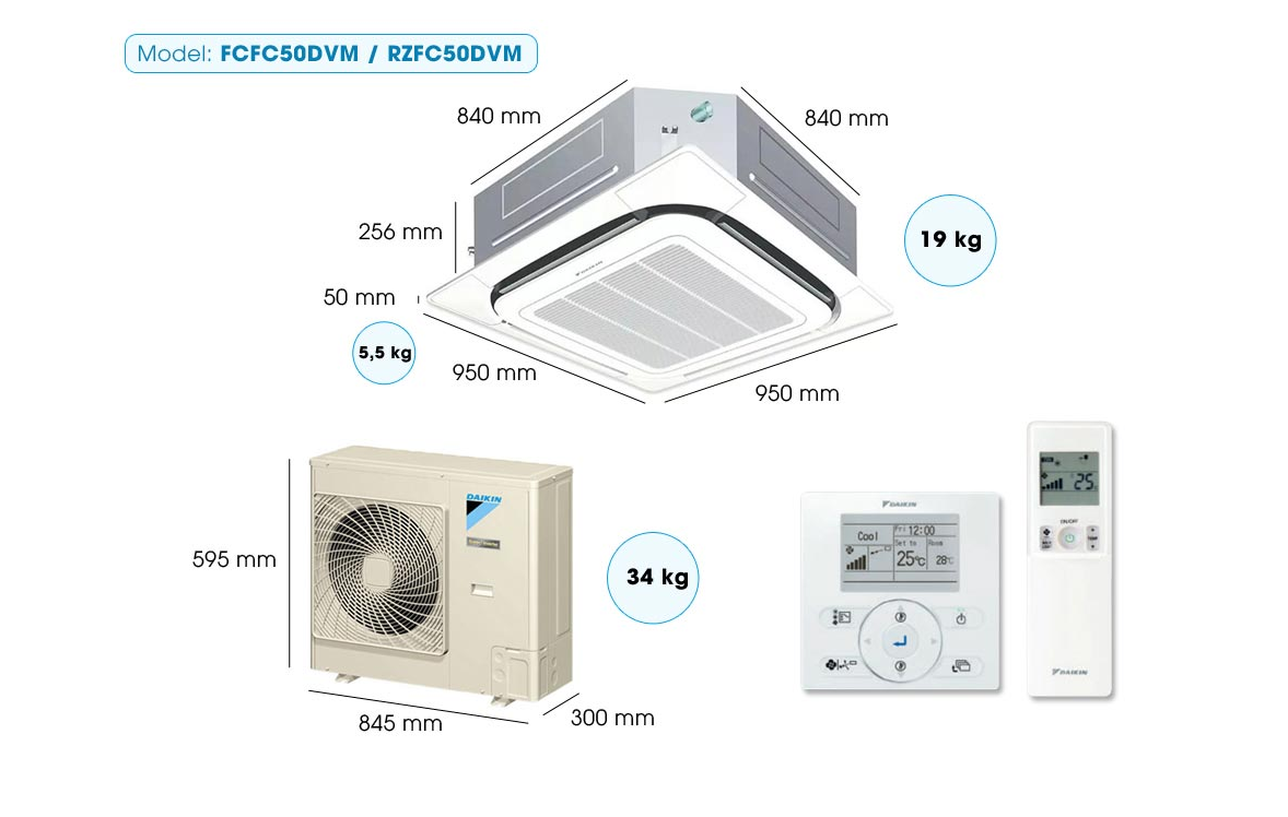 Máy lạnh Âm trần Daikin Inverter FCFC50DVM/RZFC50DVM+BRC2E61+BYCQ125EAF(2.0HP)