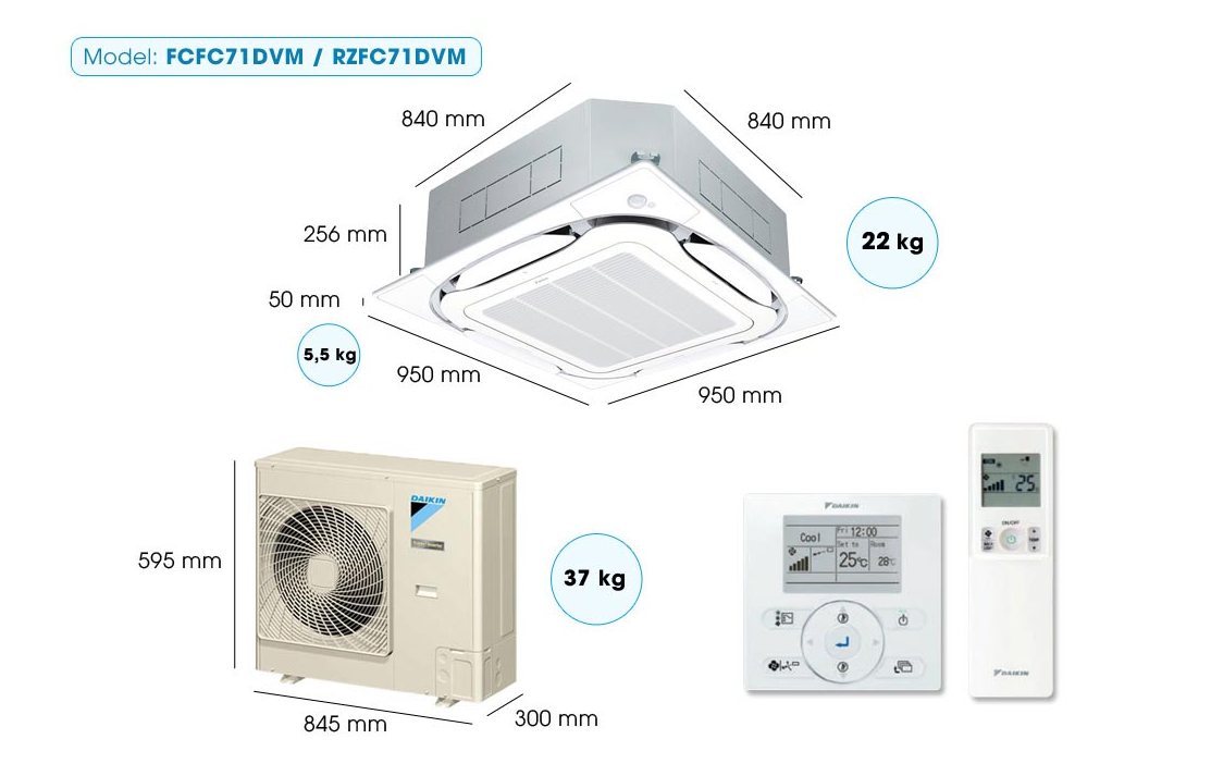 Máy lạnh Âm trần Daikin Inverter FCFC71DVM/RZFC71DVM+BRC2E61+BYCQ125EAF (3.0HP)- 1 Pha