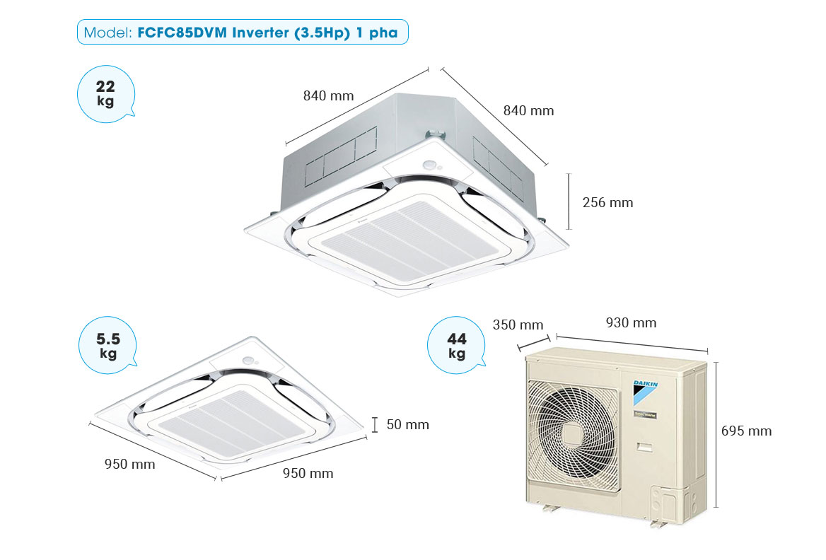 Máy lạnh Âm trần Daikin Inverter FCFC85DVM/RZFC85DVM+BRC2E61+BYCQ125EAF (3.5HP)- 1 Pha