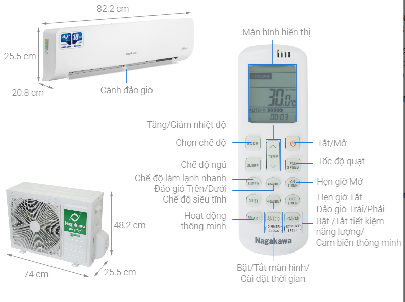 Máy lạnh Nagakawa Inverter NIS-C09R2H12 1.0HP