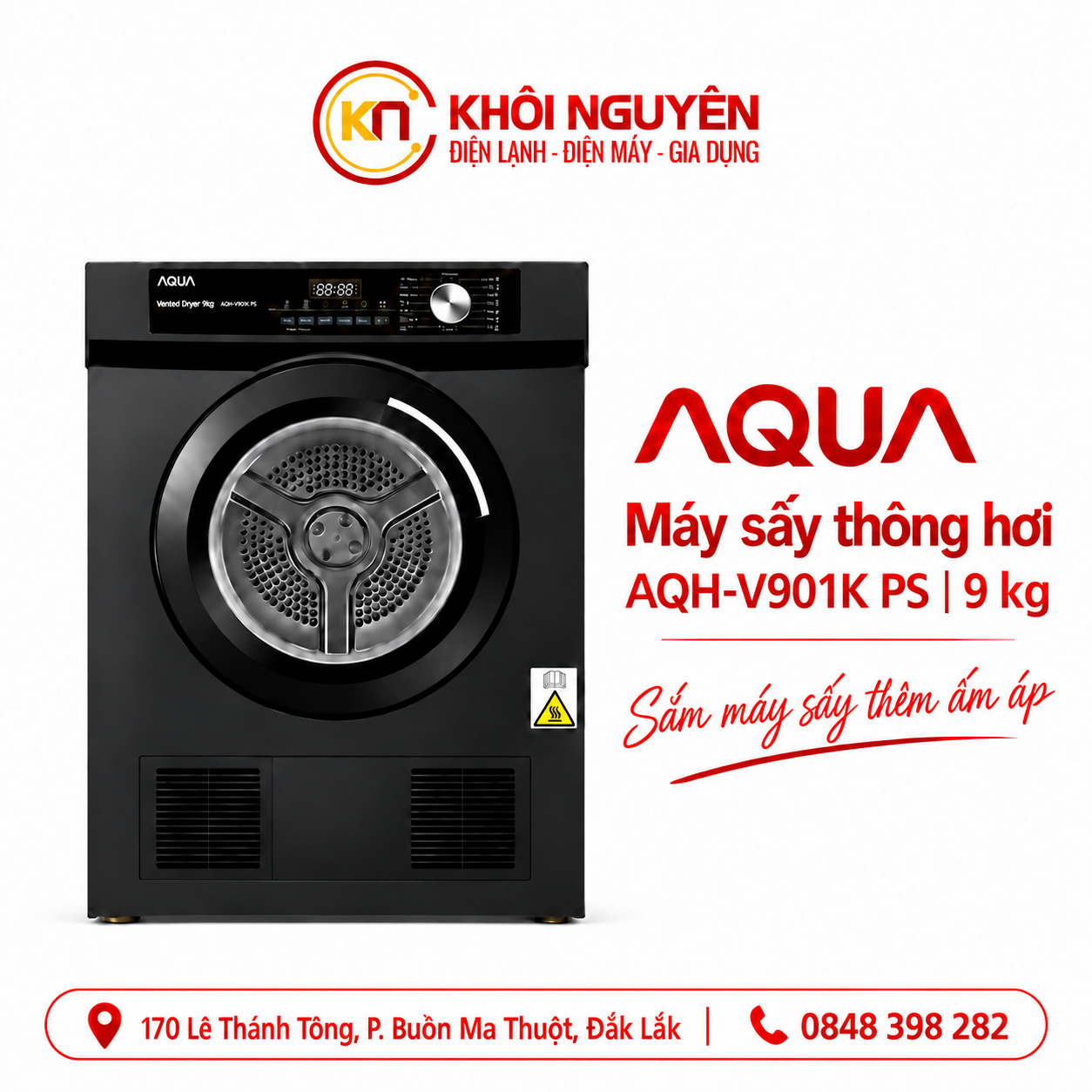 Máy sấy thông hơi Aqua 9 kg AQH-V901K PS