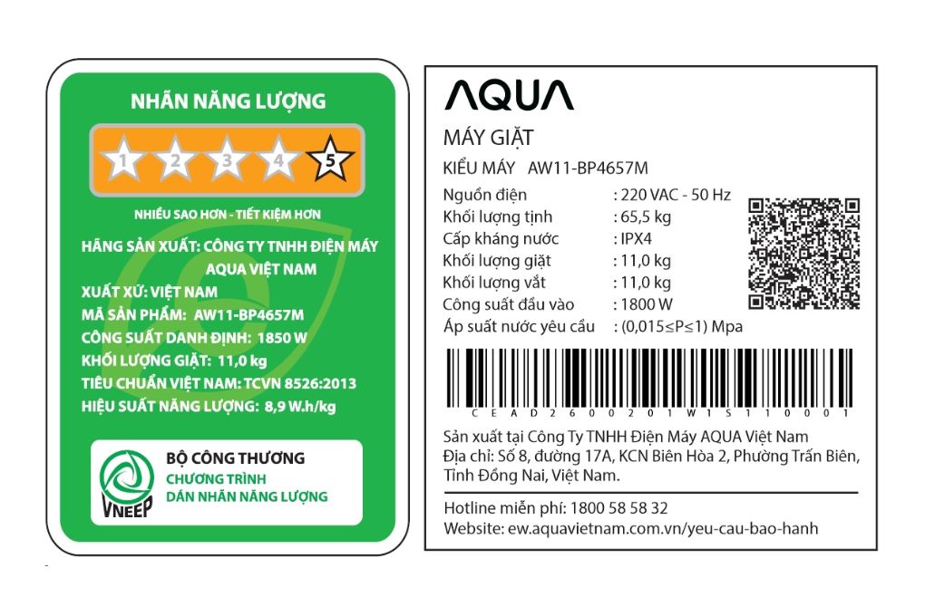 Máy giặt lồng ngang AQUA Inverter 10kg AW10-BP4657M