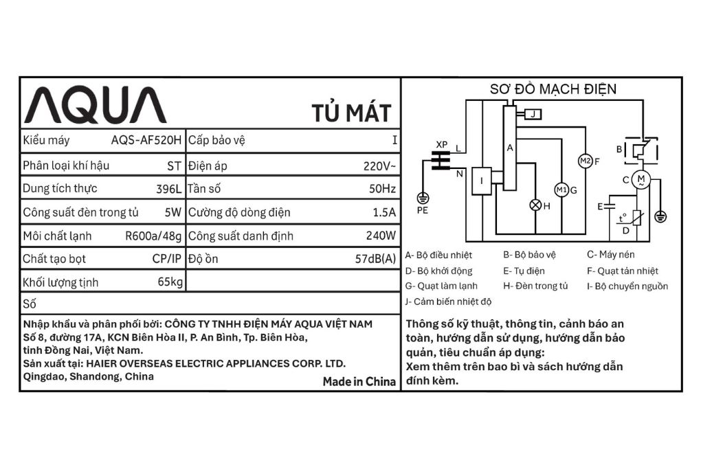 Tủ mát Aqua 396 Lít AQS-AF520H