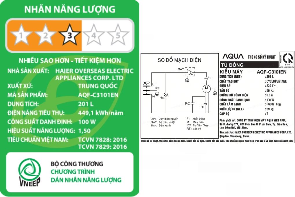 Tủ đông Aqua 201 lít AQF-C3101EN