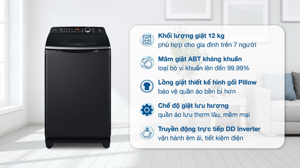 Máy Giặt Aqua Inverter 12 Kg AQW-DR120HT.BK